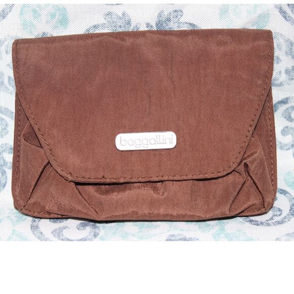 Baggallini Brown/Red Nylon Small Crossbody‎ Bag Flap Clutch Wallet - Picture 1 of 8